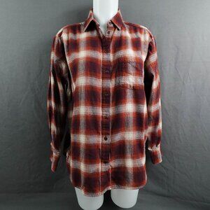 Gap Womens Flannel Top XS Brown Plaid Oversize Grunge Cozy Heavy Boxy Big Shirt